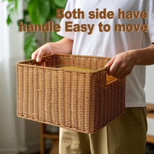 Washable Rattan Laundry Basket with Handle