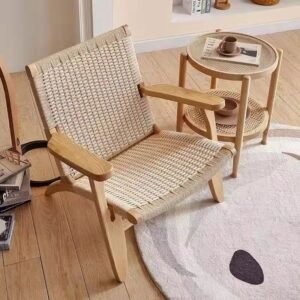 Solid Wood Woven Lounge Armchair