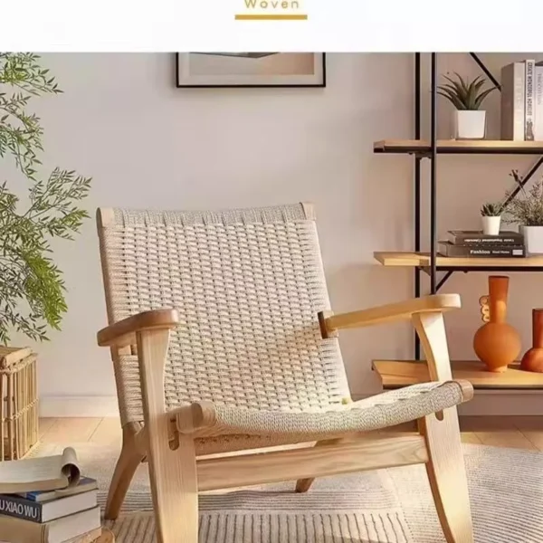 Solid Wood Woven Lounge Armchair