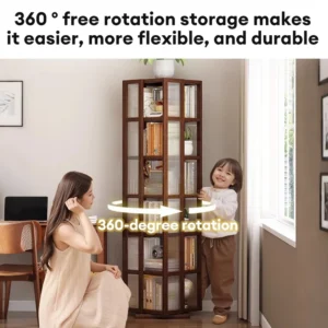 Rotating Bamboo Rattan Bookshelf