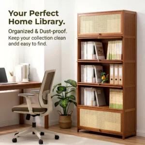Bamboo Rattan Bookshelf Storage Cabinet