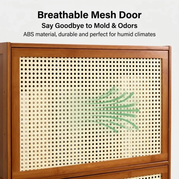 Bamboo Rattan Bookshelf Storage Cabinet