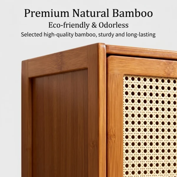 Bamboo Rattan Bookshelf Storage Cabinet
