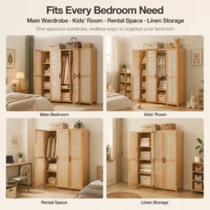 Rattan Wardrobe Clothes Storage Cabinet