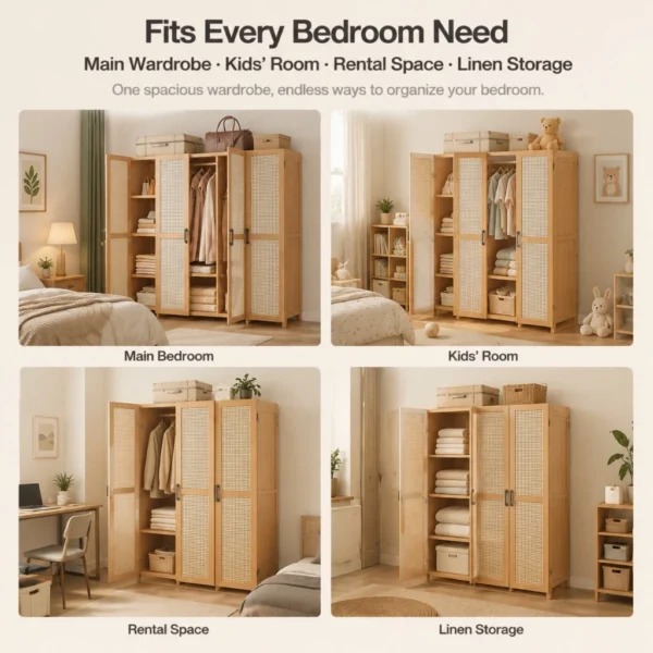 Rattan Wardrobe Clothes Storage Cabinet