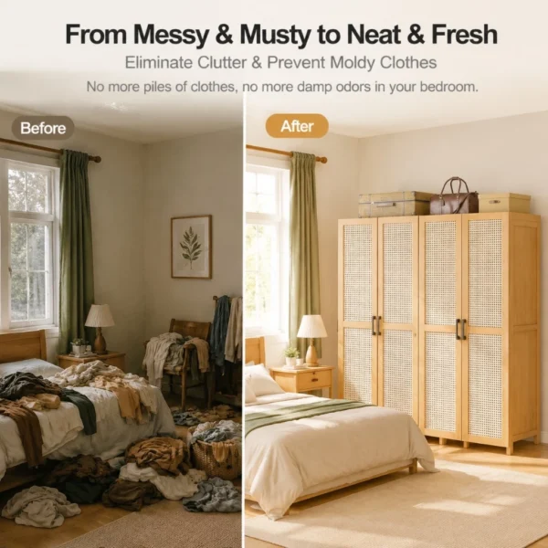 Rattan Wardrobe Clothes Storage Cabinet