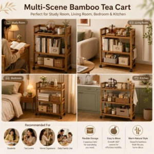 Bamboo Rattan Trolley Storage Rack