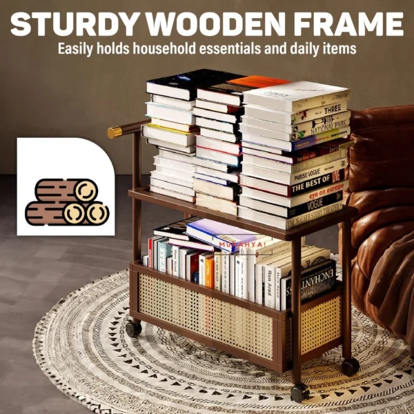 Rattan Mobile Trolley Side Table