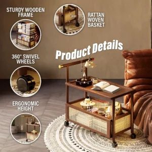 Rattan Mobile Trolley Side Table