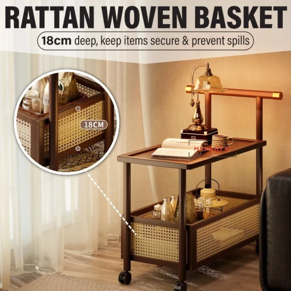 Rattan Mobile Trolley Side Table